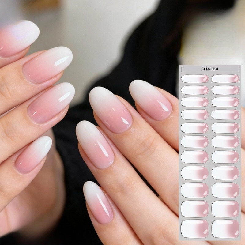 Nail Art Natural Simple - Pink White Gradient Nail Sticker, Natural