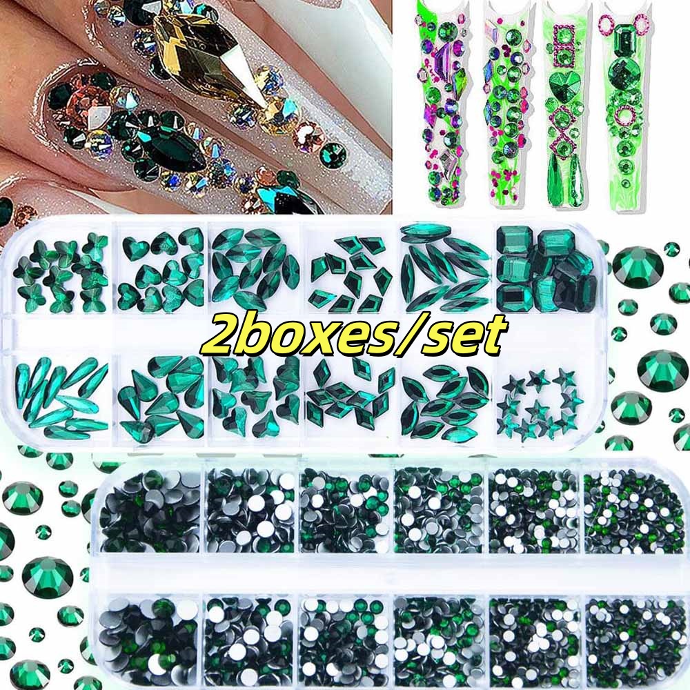 2Boxes Emerald Green Nail Rhin - Nail Art Emerald Green recension och pris