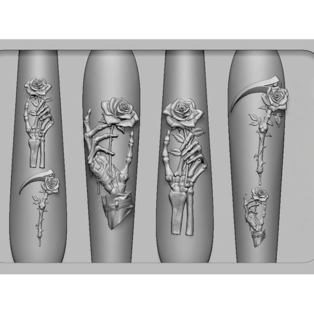 2Pcs Set Dark Rose Skull Silic - Nail Art Gothic recension och pris