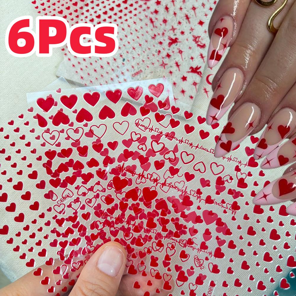 6Pcs/Set Red Love-Heart Valent - Nail Art Valentines Day recension och pris