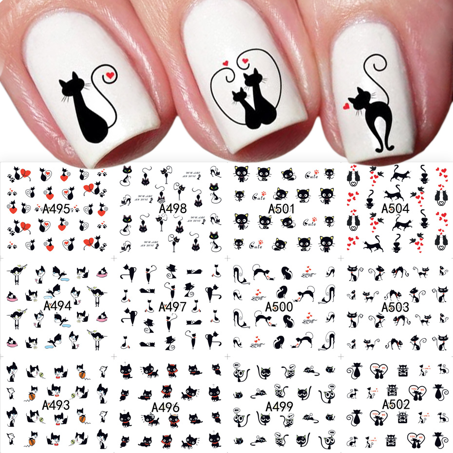12pcs Black Cat Stickers Nail  - Nail Art Valentines Day recension och pris