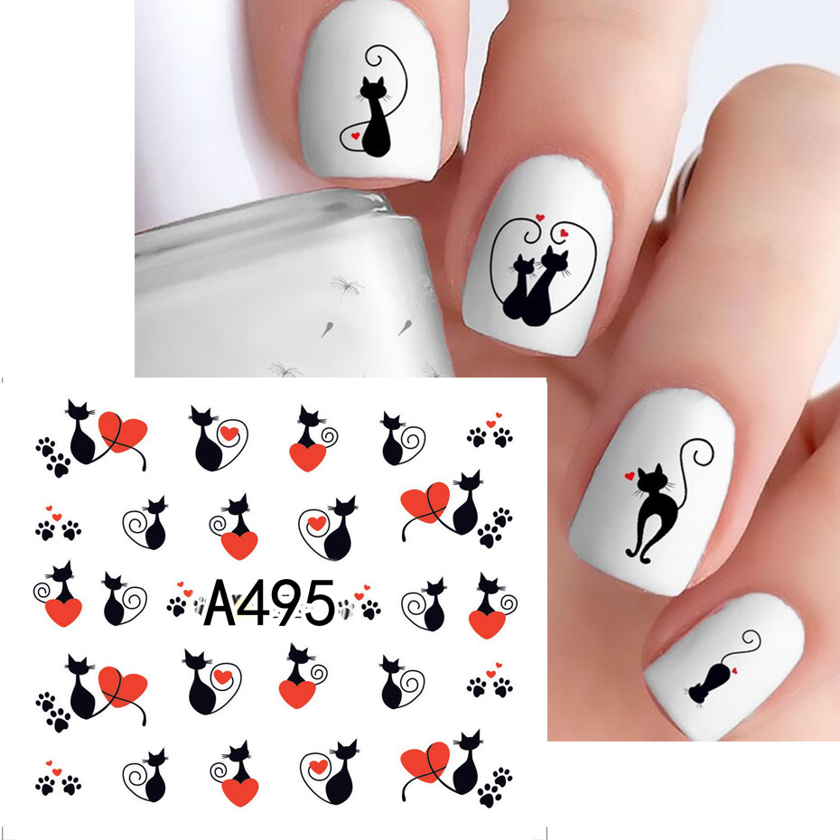 12pcs Black Cat Stickers Nail  - Nail Art Valentines Day recension och pris