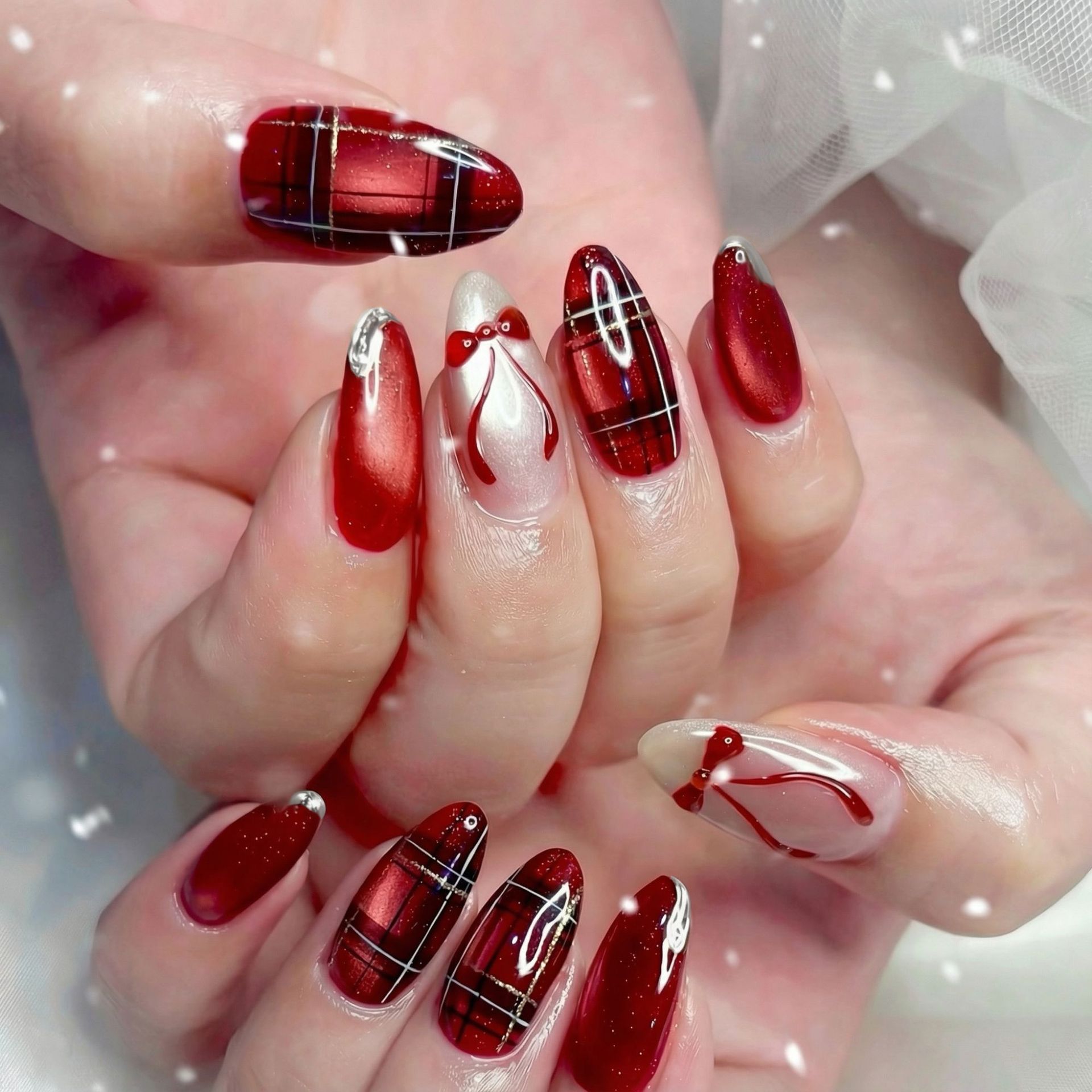 24PCS Red 3D Bow Cat Eye False - Nail Art Valentines Day recension och pris