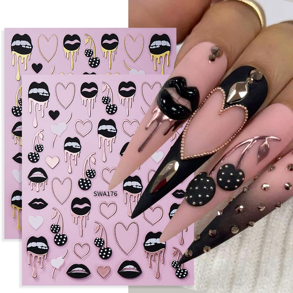 2pcs Black Lips Love Heart Nai - Nail Art Valentines Day recension och pris