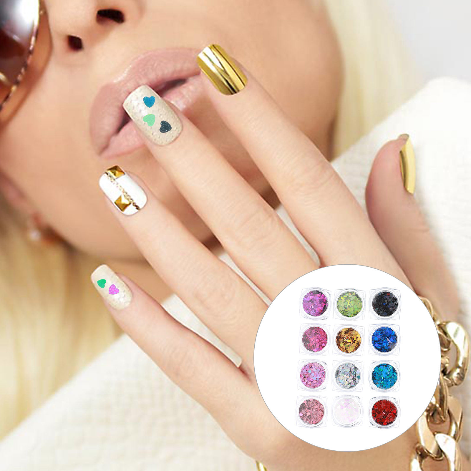 1Set Shinning Heart Nail Sequi - Nail Art Valentines Day recension och pris