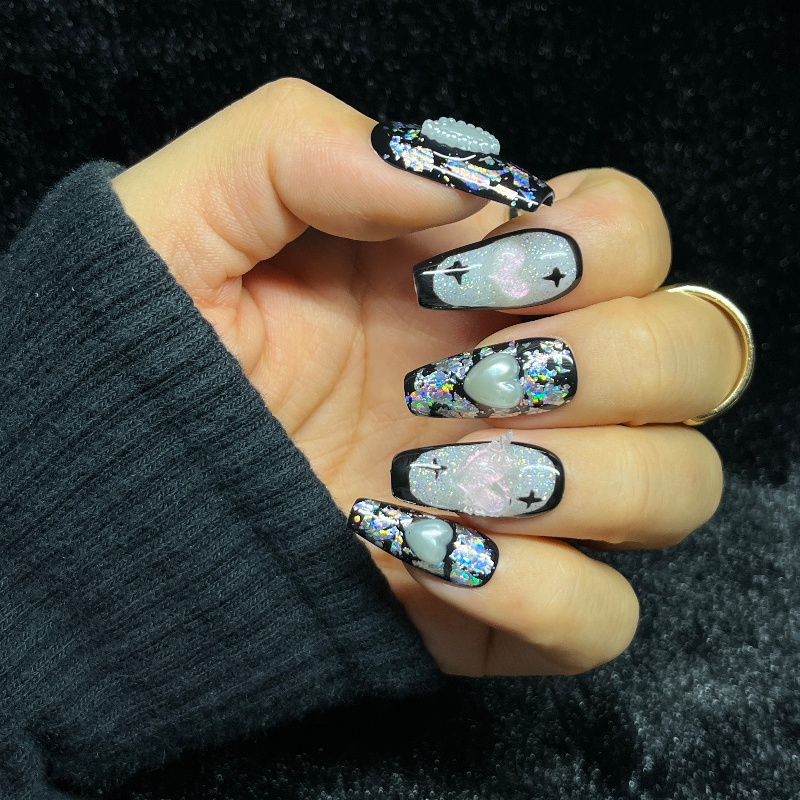 10PCS Gothic Black Press on Na - Nail Art Gothic recension och pris