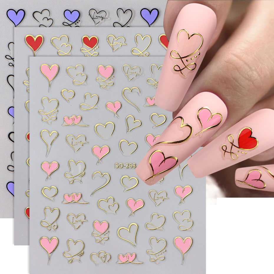 3pcs Y2K Gold Wave Line Heart  - Nail Art Valentines Day recension och pris