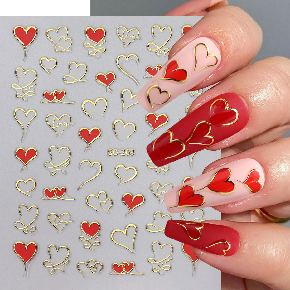 3pcs Y2K Gold Wave Line Heart  - Nail Art Valentines Day recension och pris