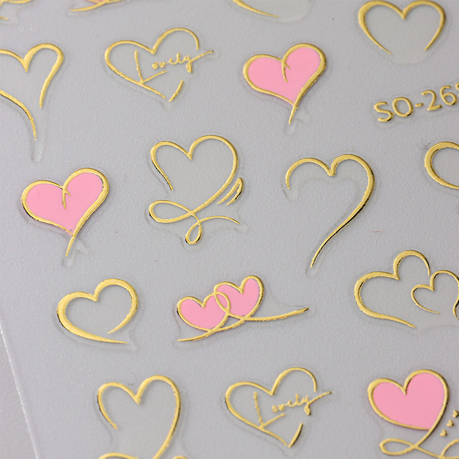 3pcs Y2K Gold Wave Line Heart  - Nail Art Valentines Day recension och pris