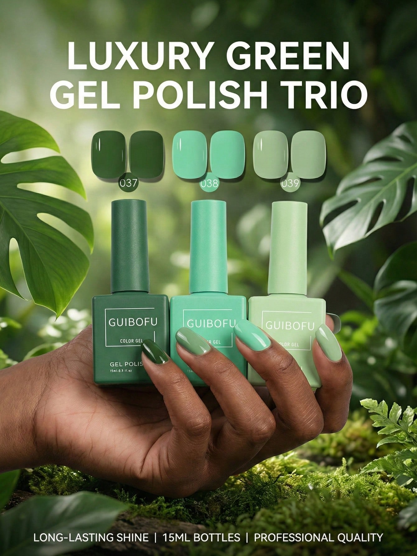 3Pcs/Set 15ml Forest Green Gel - Nail Art Emerald Green recension och pris